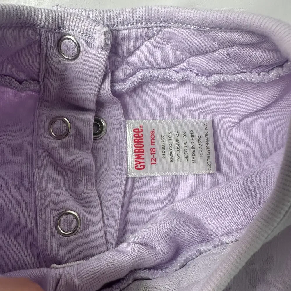 Y2K 2006 Gymboree Lilac Purple Long Sleeve Onesie w/ Floral Embroidered Collar